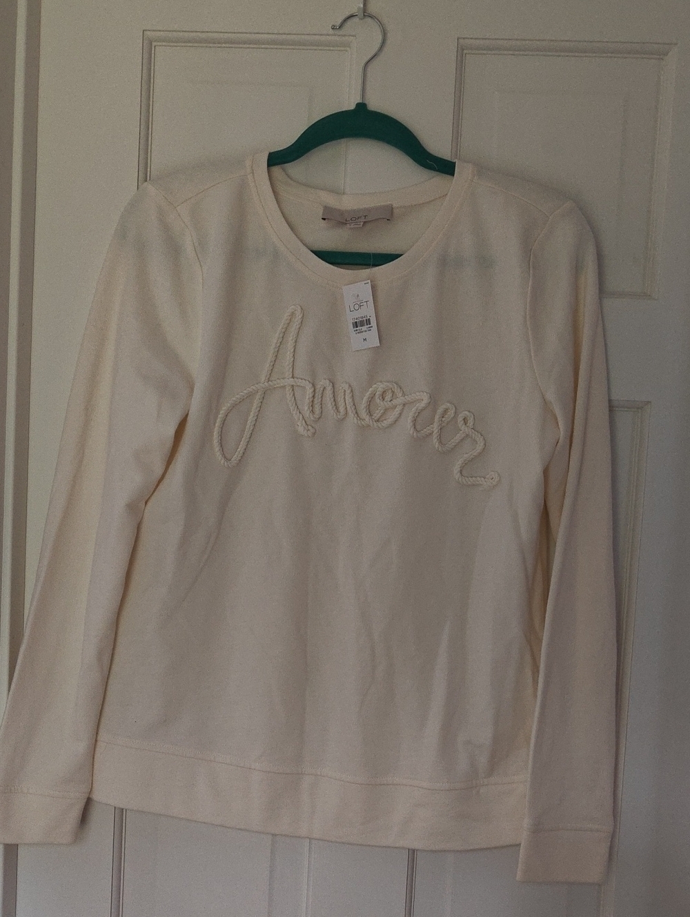 LOFT Cream 'Amour' Embroidered Long-Sleeve Sweatshirt NWT Size M